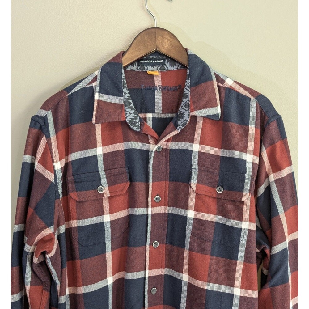Tailor Vintage Mens XL Performance Stretch Flannel Shirt Red Blue Plaid Work